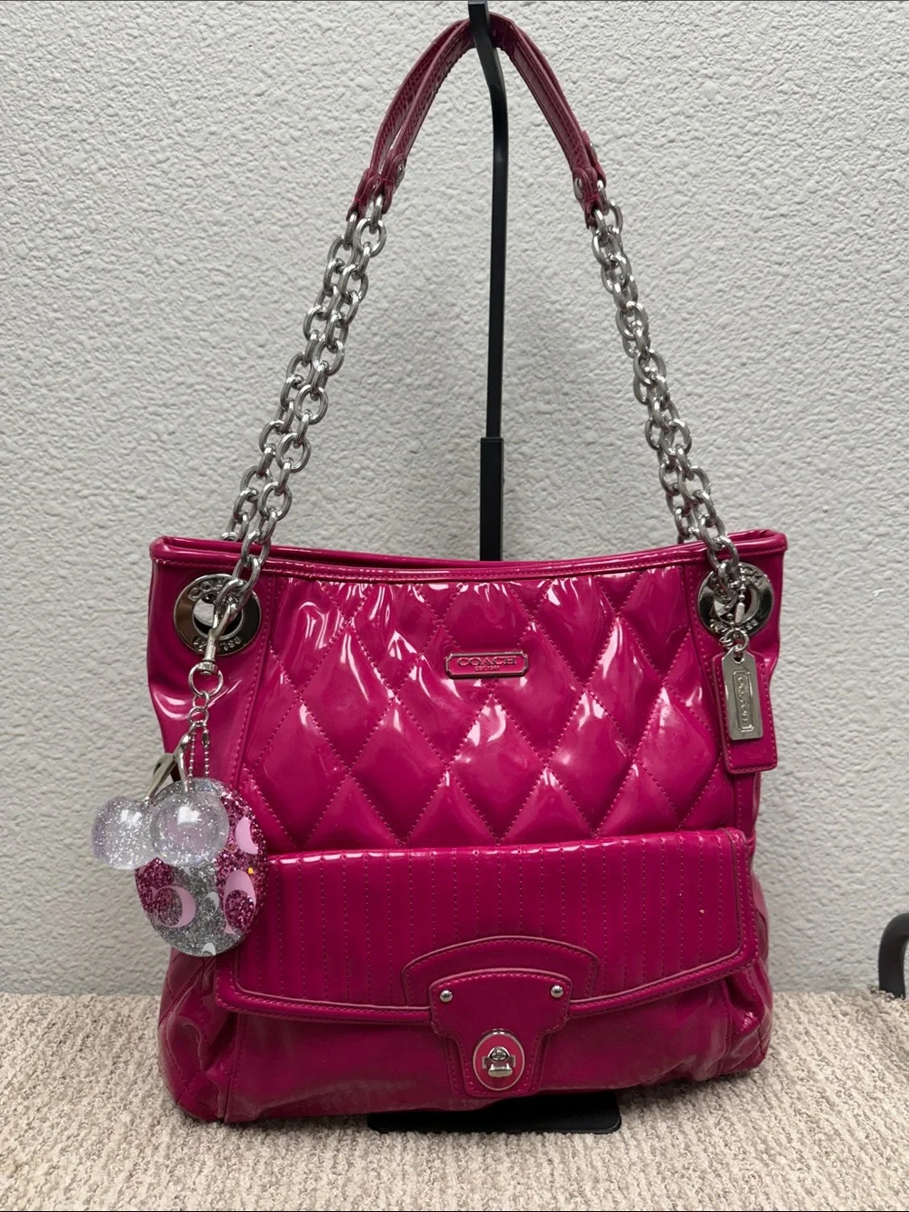 Coach Poppy Quilted Patent Shoulder Bag in Hot Pink